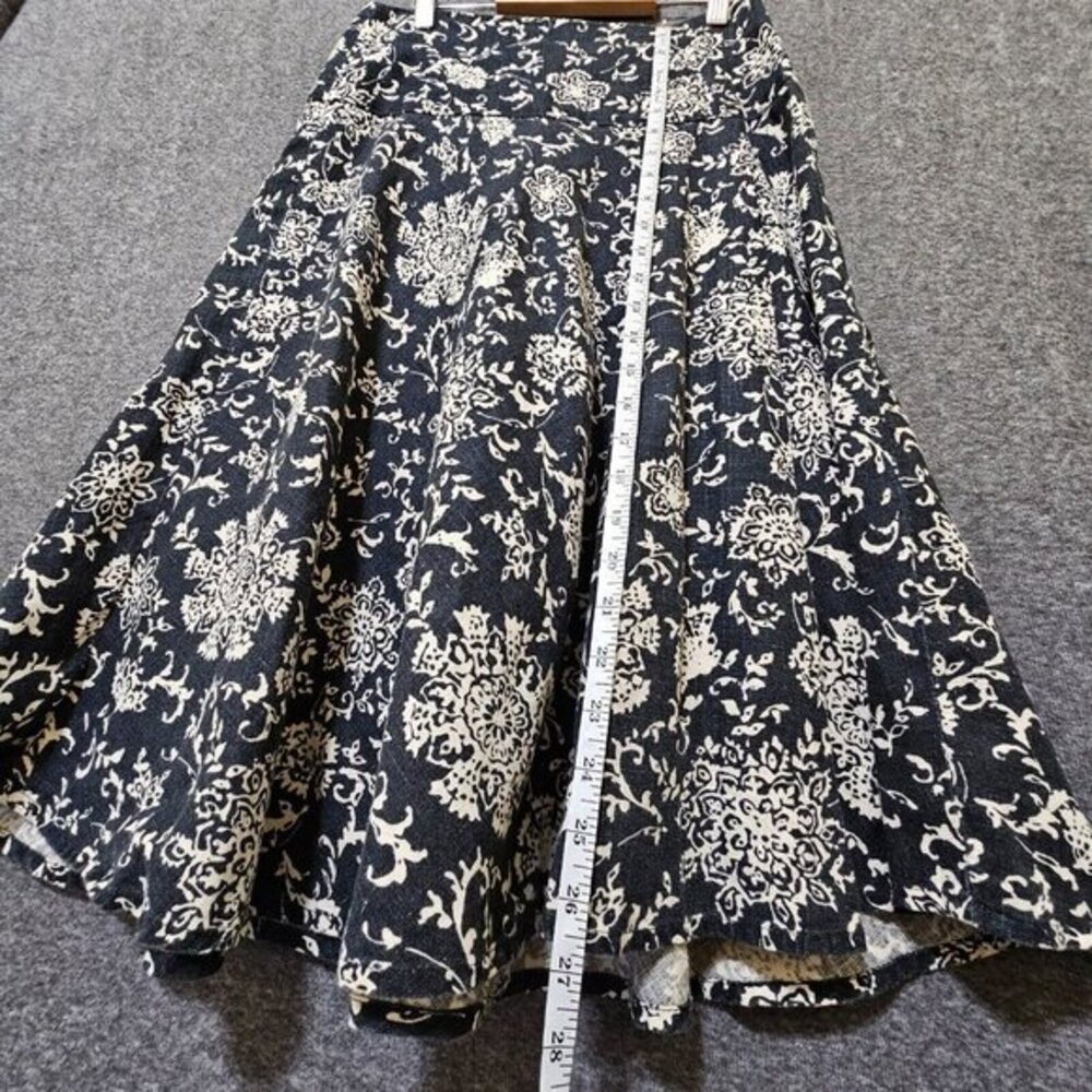 Gap Maxi Skirt Womens Size 0 100%‎ Linen Black White Floral Flare Flowy Side Zip - Picture 13 of 16